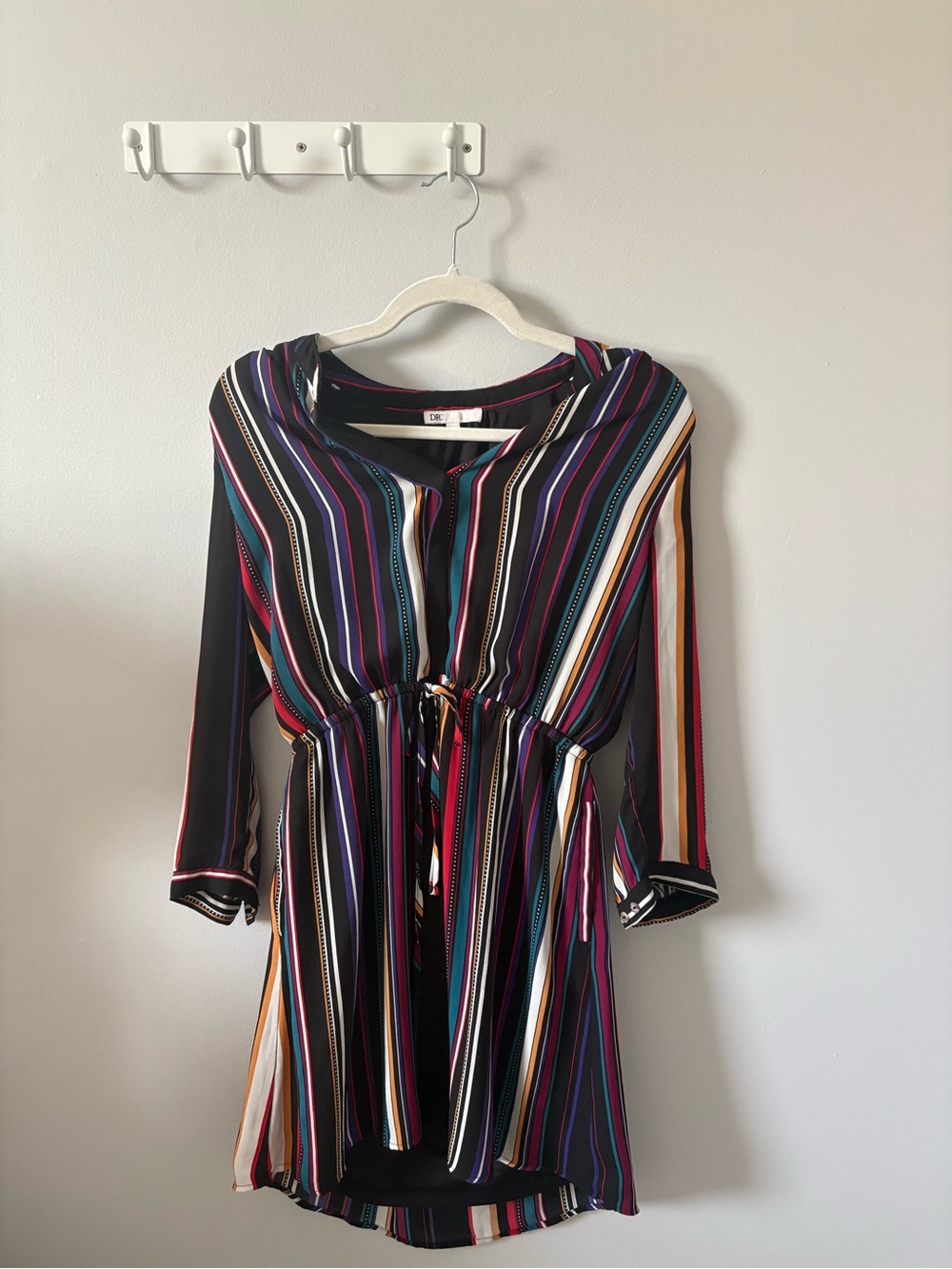 DR2 Black Multi-Stripe Long Sleeve Tie-Waist Dress